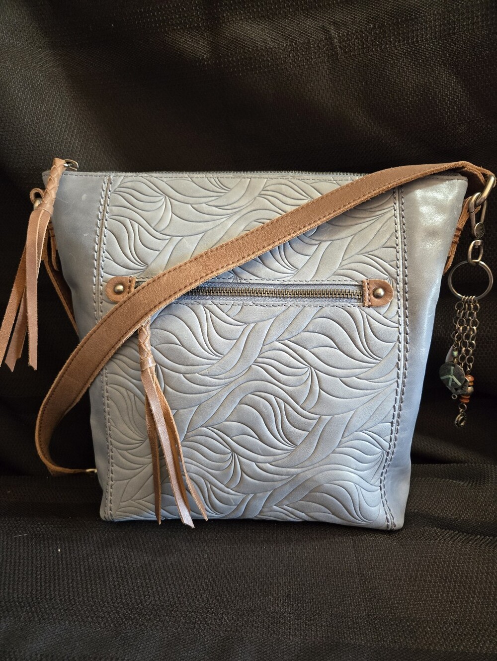 The Sak Light Blue Embossed Leather Crossbody Bag NWOT